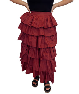 Carrie Pleated Maxi Poplin Skirt- Wine