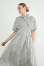 Shea Stripe Button Front Midi Dress- Black/Off White