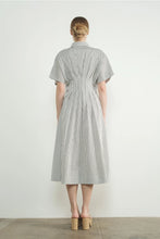 Shea Stripe Button Front Midi Dress- Black/Off White