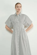 Shea Stripe Button Front Midi Dress- Black/Off White