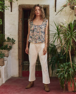The Victorian Pleat Tank- Indigo Floral