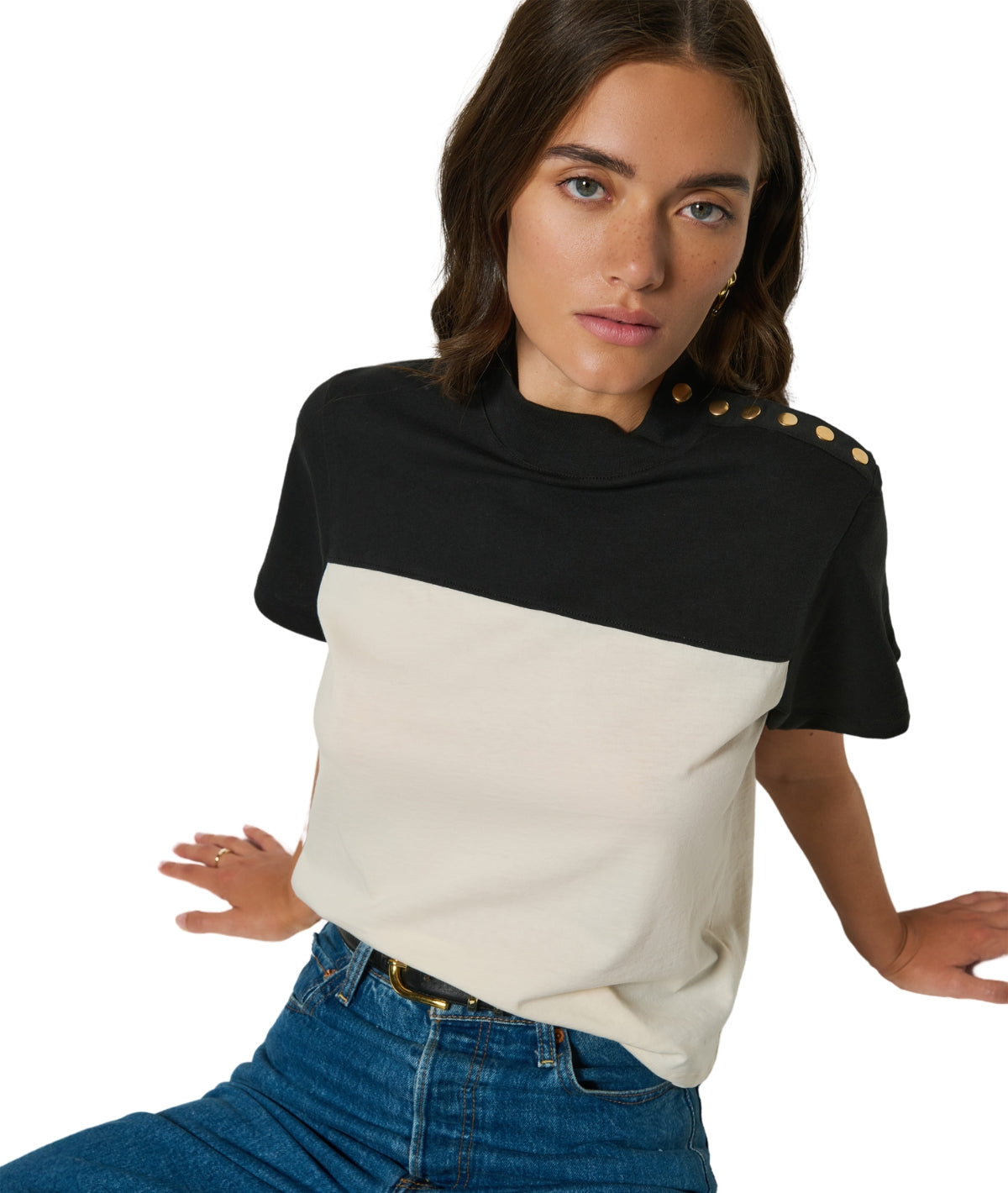 Yvette Colorblock Tee- Jet Black