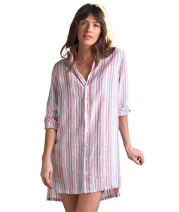 Hunter Step-Hem Shirtdress- Multi Pink & Green Stripe