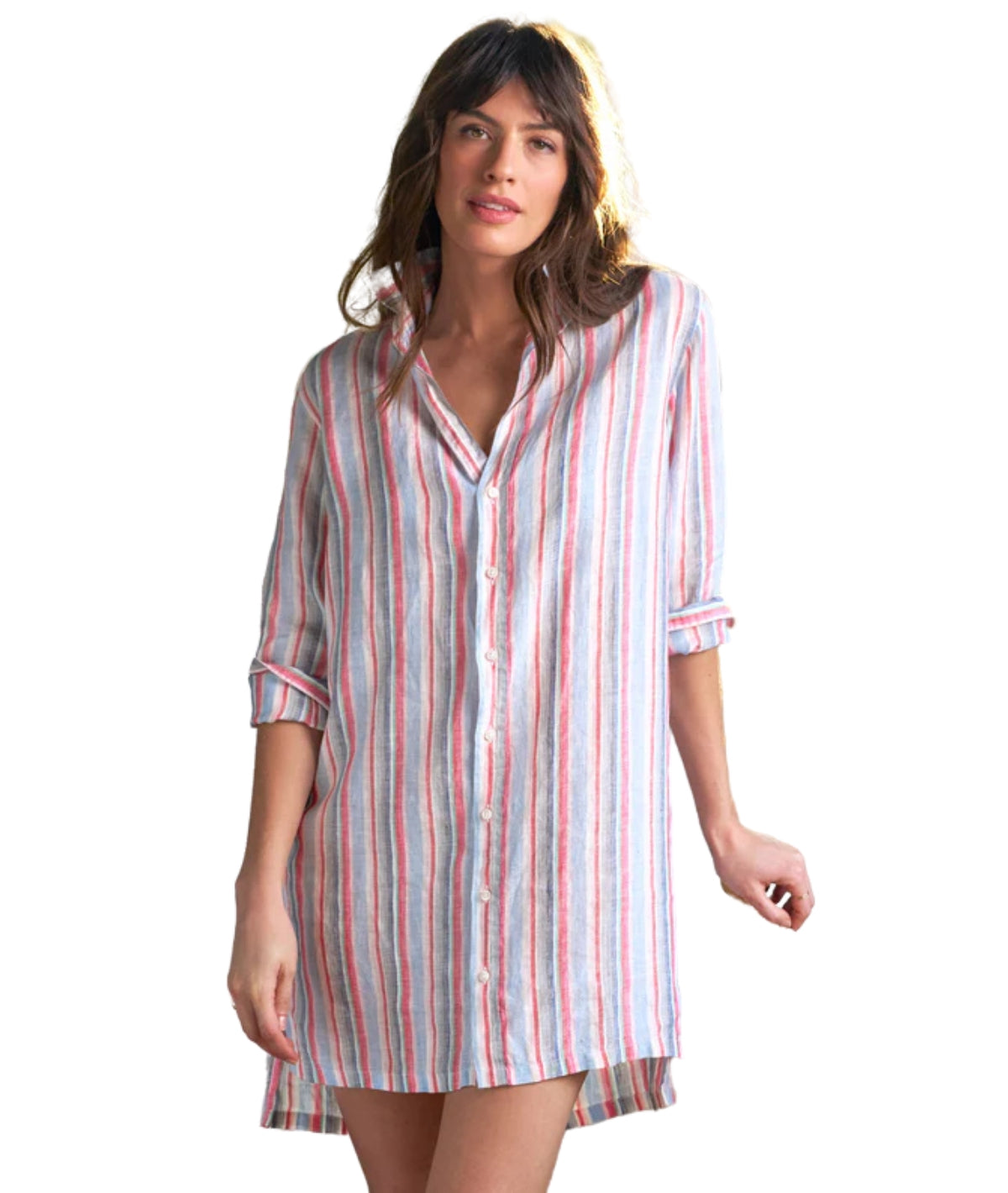 Hunter Step-Hem Shirtdress- Multi Pink & Green Stripe
