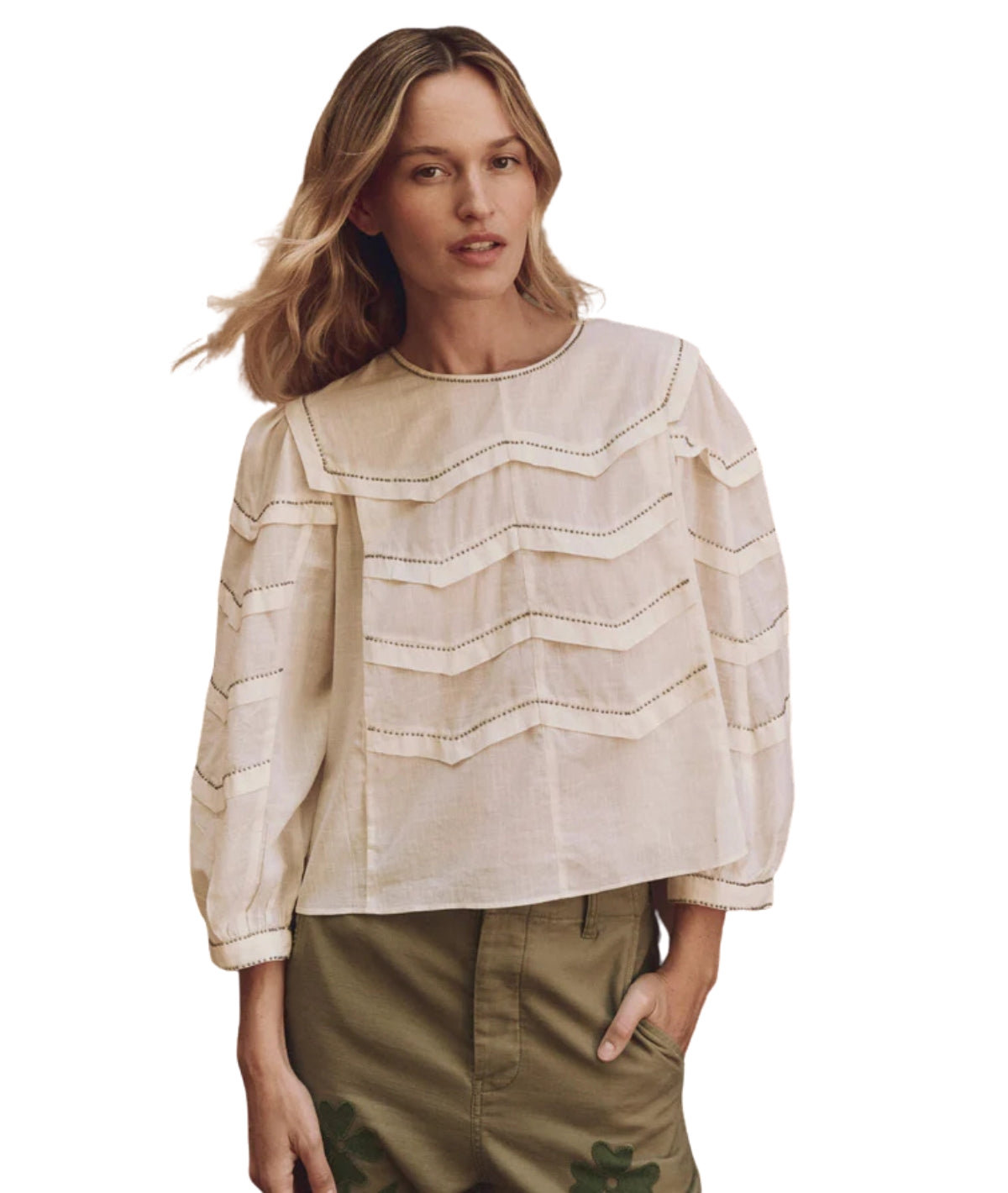 The Beaded Chevron Top- Cream