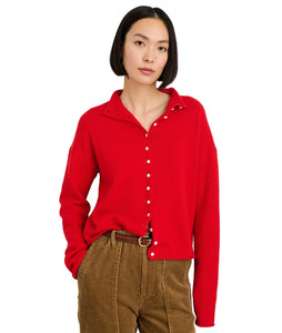 Taylor Rollneck Cardigan- Fire Red