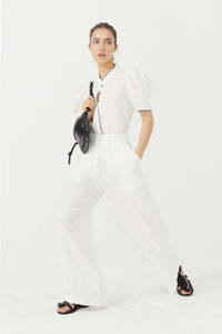 Scallop Linen Shirt-  White