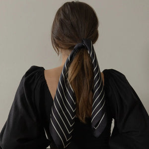 Agnes 100% Silk Scarf- Black Stripe