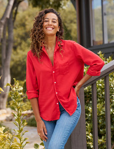 Eileen Relaxed Button-Up Shirt- Crimson