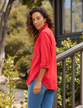 Eileen Relaxed Button-Up Shirt- Crimson