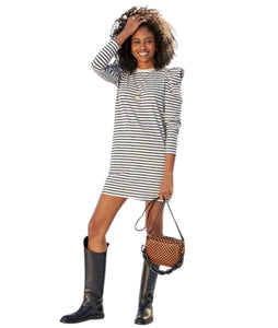 Le Puff Dress- Navy & Cream Stripe