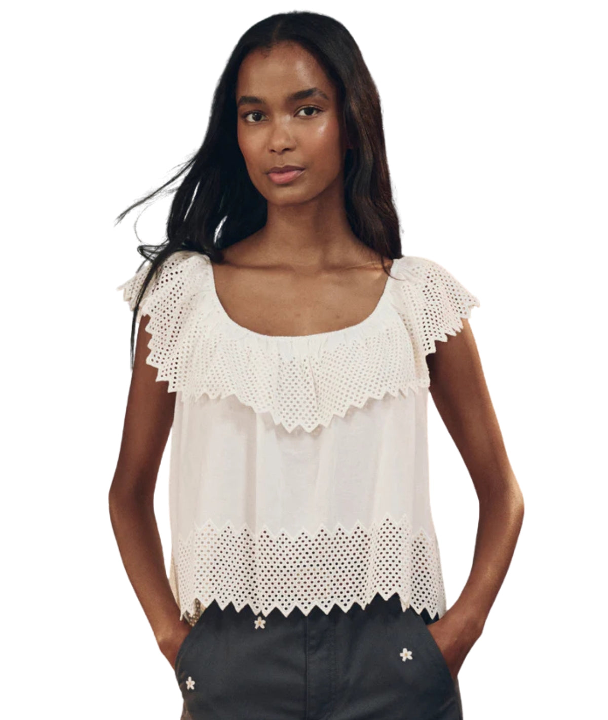 The Westport Top w/ Honeycomb Eyelet- White