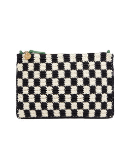 Flat Clutch w/ Tabs- Black & Cream Crochet Checker