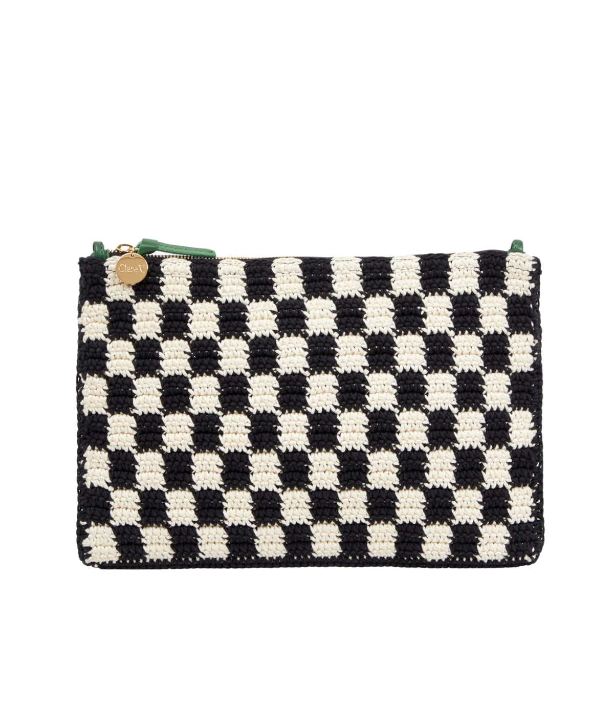 Flat Clutch w/ Tabs- Black & Cream Crochet Checker