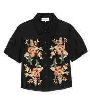 The Tavern Button Up W/ Bouquet Floral Embroidery- Black