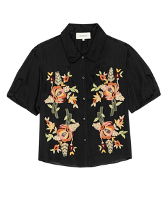 The Tavern Button Up W/ Bouquet Floral Embroidery- Black