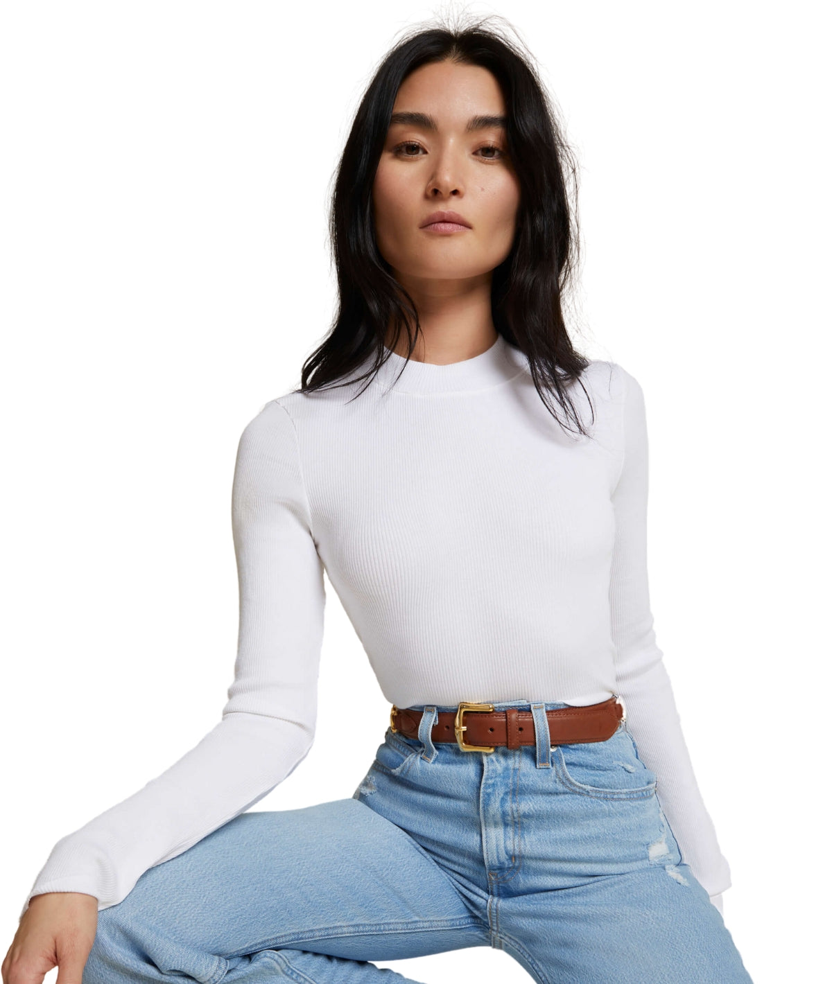 Gina Slim Mock Neck-  White