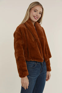 Plush Faux Fur Short Jacket- Rust