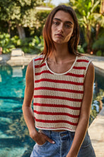 Millie Striped Sleeveless Top- Natural/Red