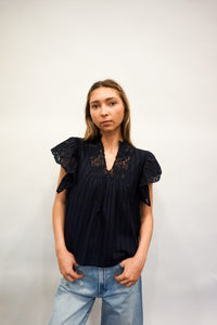 Julie Flutter Sleeve Top- Midnight