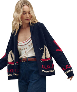 The Sailboat Lodge Cardigan- Dark Navy