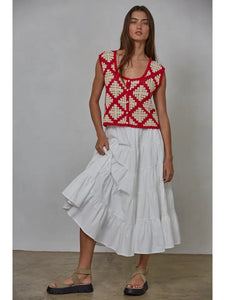 Margaret Crochet Button Down Vest- Red/Natural
