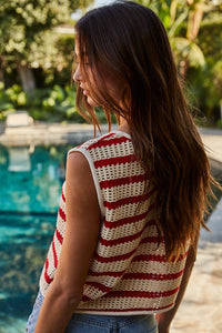 Millie Striped Sleeveless Top- Natural/Red