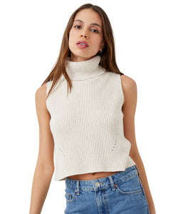 Mozart Cropped Sleeveless Jumper- Light Oatmeal