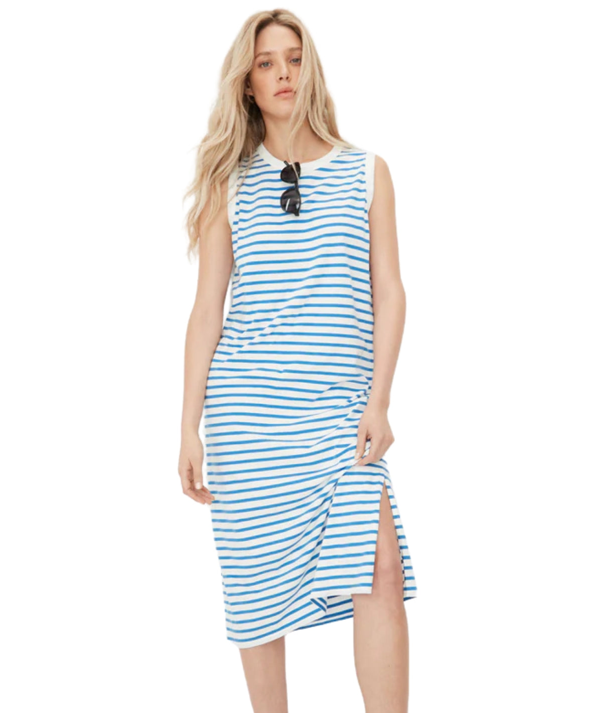 The Tank Dress- White/Royal Blue