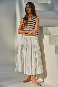 Millie Striped Sleeveless Top- Natural/Navy