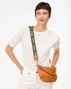 Adjustable Crossbody Strap- Army w/ Cream Embroidered Ciao
