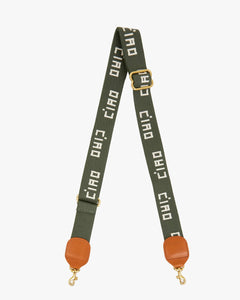 Adjustable Crossbody Strap- Army w/ Cream Embroidered Ciao