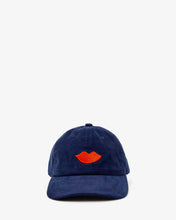 Corduroy Baseball Hat- Navy w/ Bright Poppy Embroidered Lips