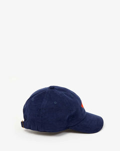 Corduroy Baseball Hat- Navy w/ Bright Poppy Embroidered Lips