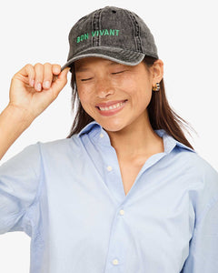 Denim Baseball Hat- Faded Black w/ Mint Embroidered Bon Vivant