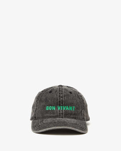 Denim Baseball Hat- Faded Black w/ Mint Embroidered Bon Vivant