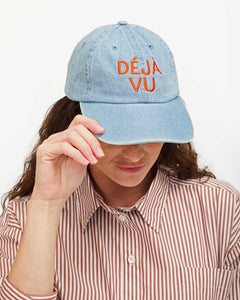 Denim Baseball Hat- Blue w/ Bright Poppy Embroidered Deja Vu