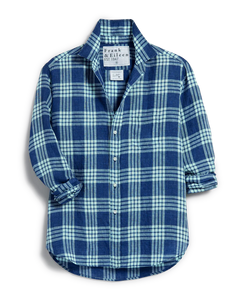 Eileen Relaxed Button- Up Shirt- Navy/Sea Foam Plaid