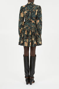 Simona Silk Long Sleeve Mini Dress- Nuit