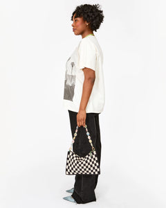 Flat Clutch w/ Tabs- Black & Cream Crochet Checker