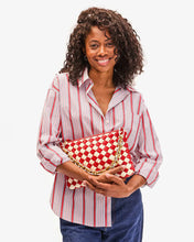 Flat Clutch w/ Tabs- Rossa & Cream Puffy Woven Nappa