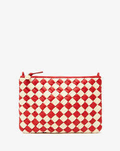 Flat Clutch w/ Tabs- Rossa & Cream Puffy Woven Nappa