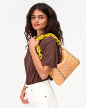 Flat Clutch w/ Tabs- Bisque Woven Checker w/ Stripe