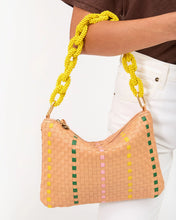Flat Clutch w/ Tabs- Bisque Woven Checker w/ Stripe