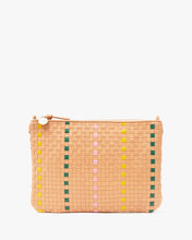 Flat Clutch w/ Tabs- Bisque Woven Checker w/ Stripe