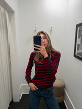 Tipped Little Stripe Crew Sweater- Navy Dull Red Pluto
