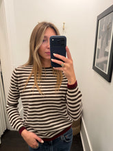 Tipped Little Stripe Crew Sweater- Pluto Limestone Burgundy