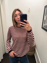 Tipped Little Stripe Crew Sweater- Burgundy Limestone New Navy