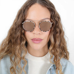 Mykonos Ace Sunglasses- White Tortoise/Gold w/ Mirror Lenses