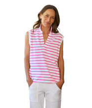 Olivia- Popover Collar Tank- Lotus Stripe